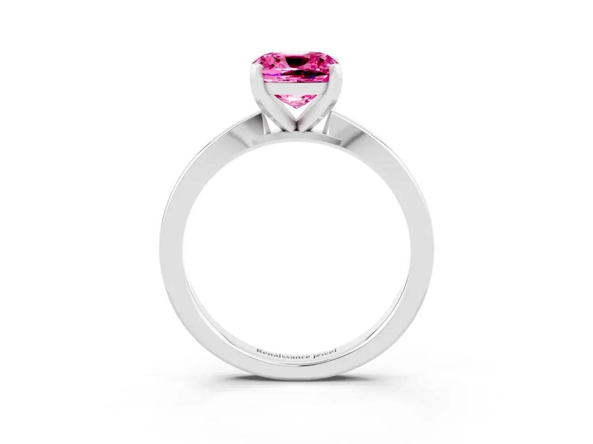 Cushion Cut Pink Sapphire Solitaire Engagement Ring with Classic Band and Four-Prong Setting Silver