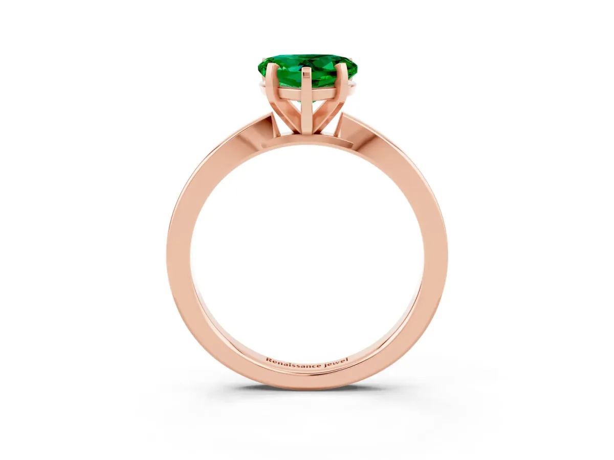 Heart Cut Emerald Solitaire Engagement Ring with Classic Band and Four-Prong Setting Rose gold