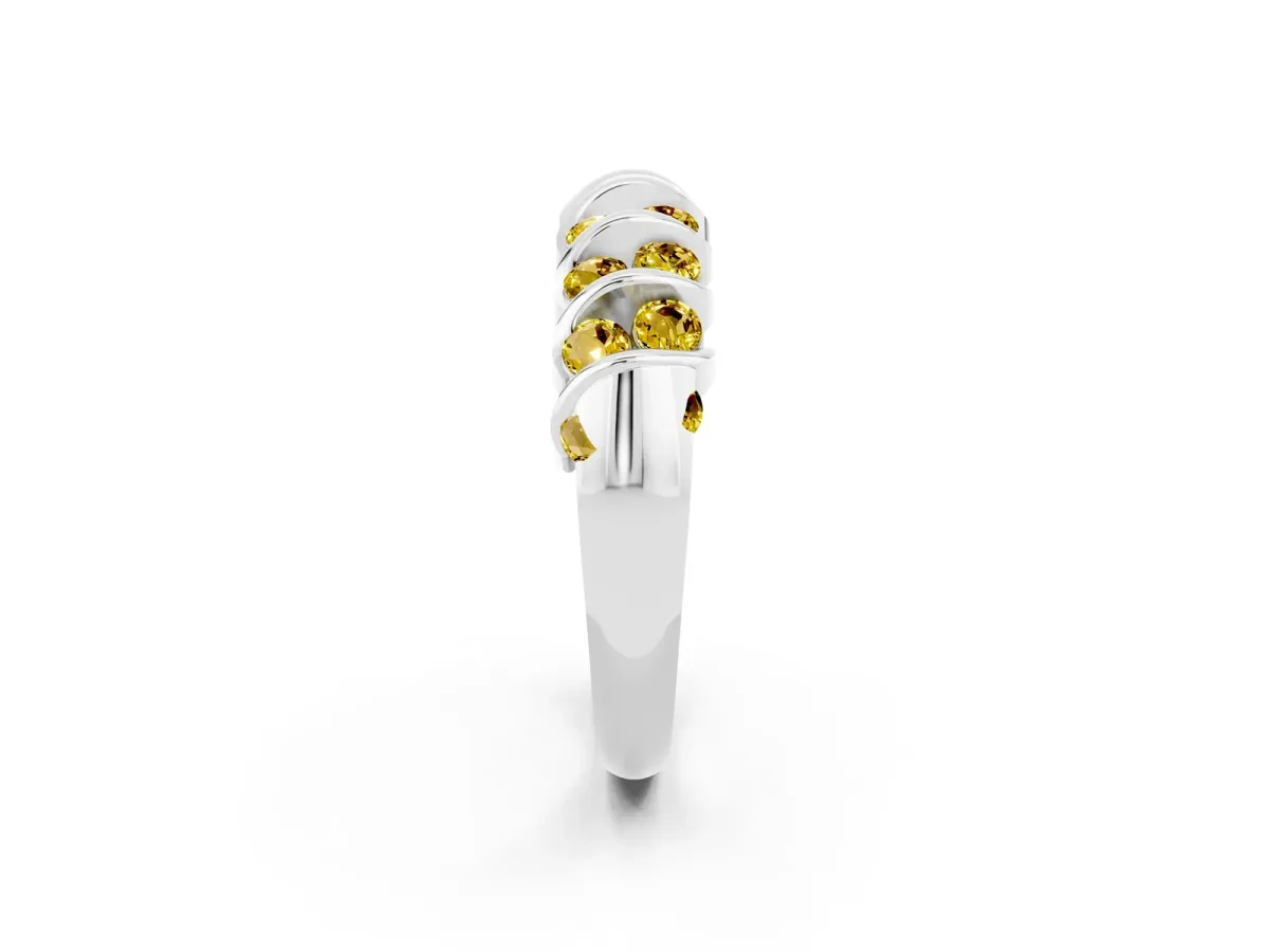 Channel Set Round Yellow Sapphire Multi-Row Band Silver