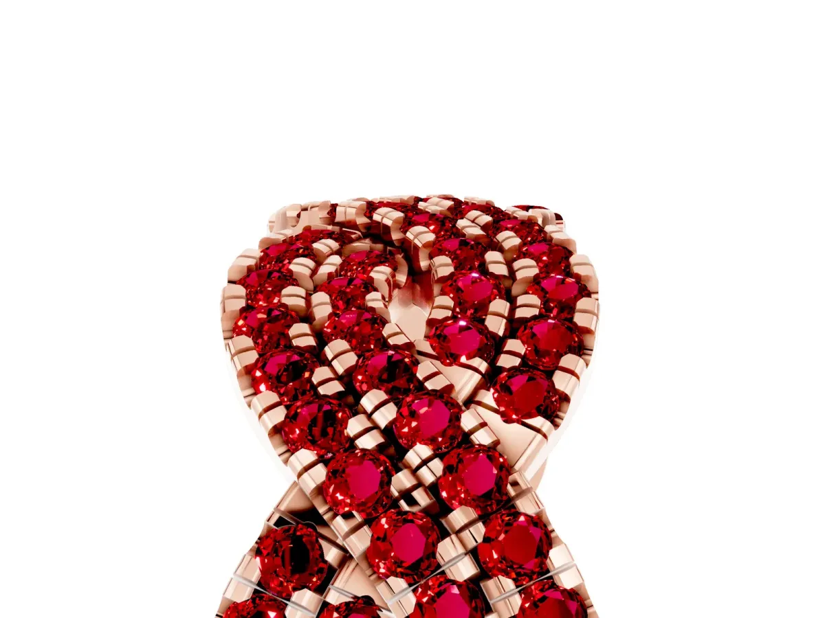 Pavé Round Ruby Infinity Twist Band with Shared Prong Setting Rose gold