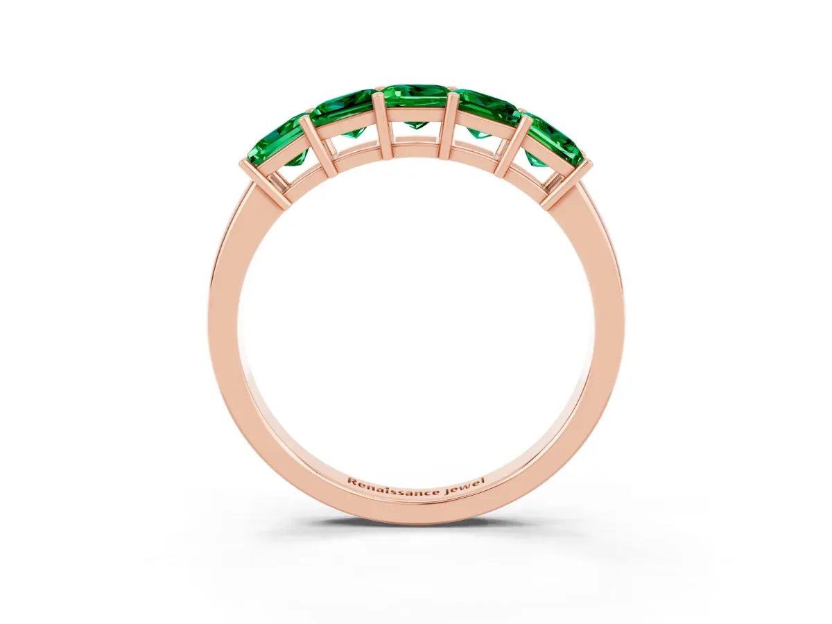 Princess Cut Five-Stone Emerald Band with Prong Setting Rose gold