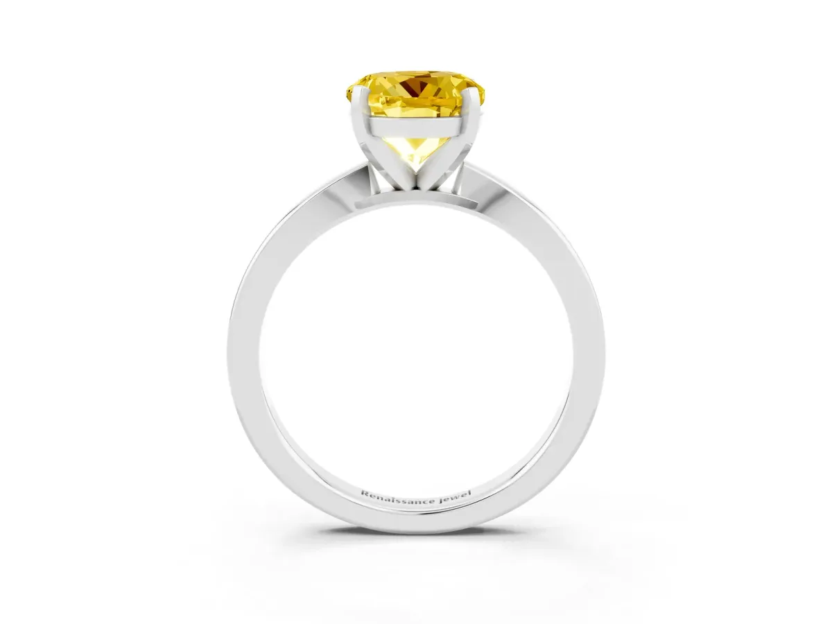 Round Cut Yellow Sapphire Solitaire Engagement Ring with Classic Band and Four-Prong Setting Silver