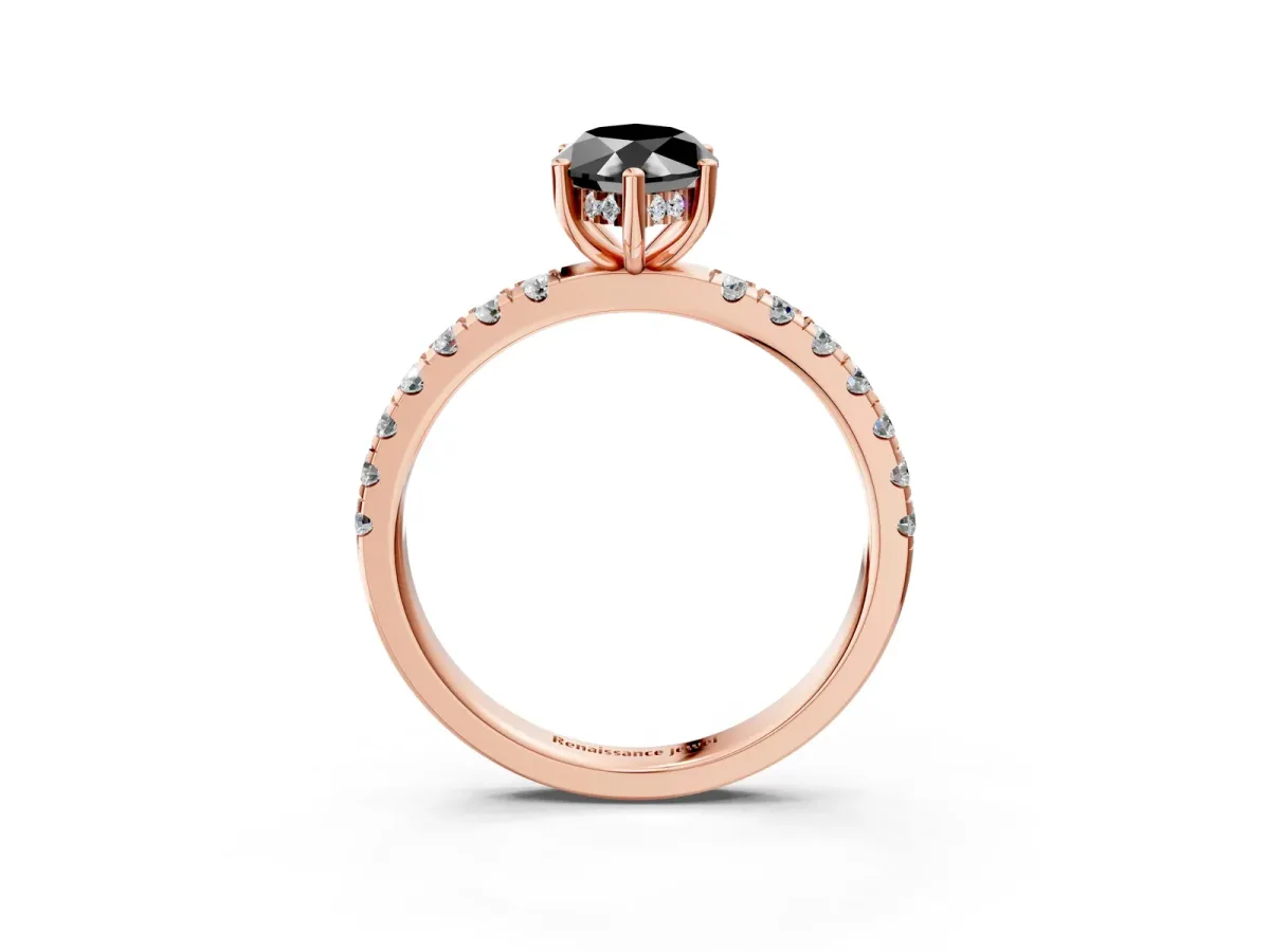 Fancy Black Marquise Cut Diamond Pave Band Solitaire Ring with Round and Prong Setting Rose gold