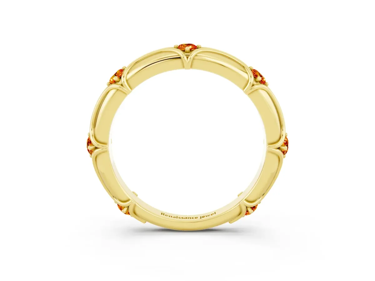 Round Citrine Prong Set Milgrain Eternity Band Yellow gold