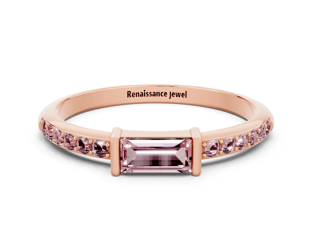 Baguette Morganite Pavé Band with Bar Setting Rose gold
