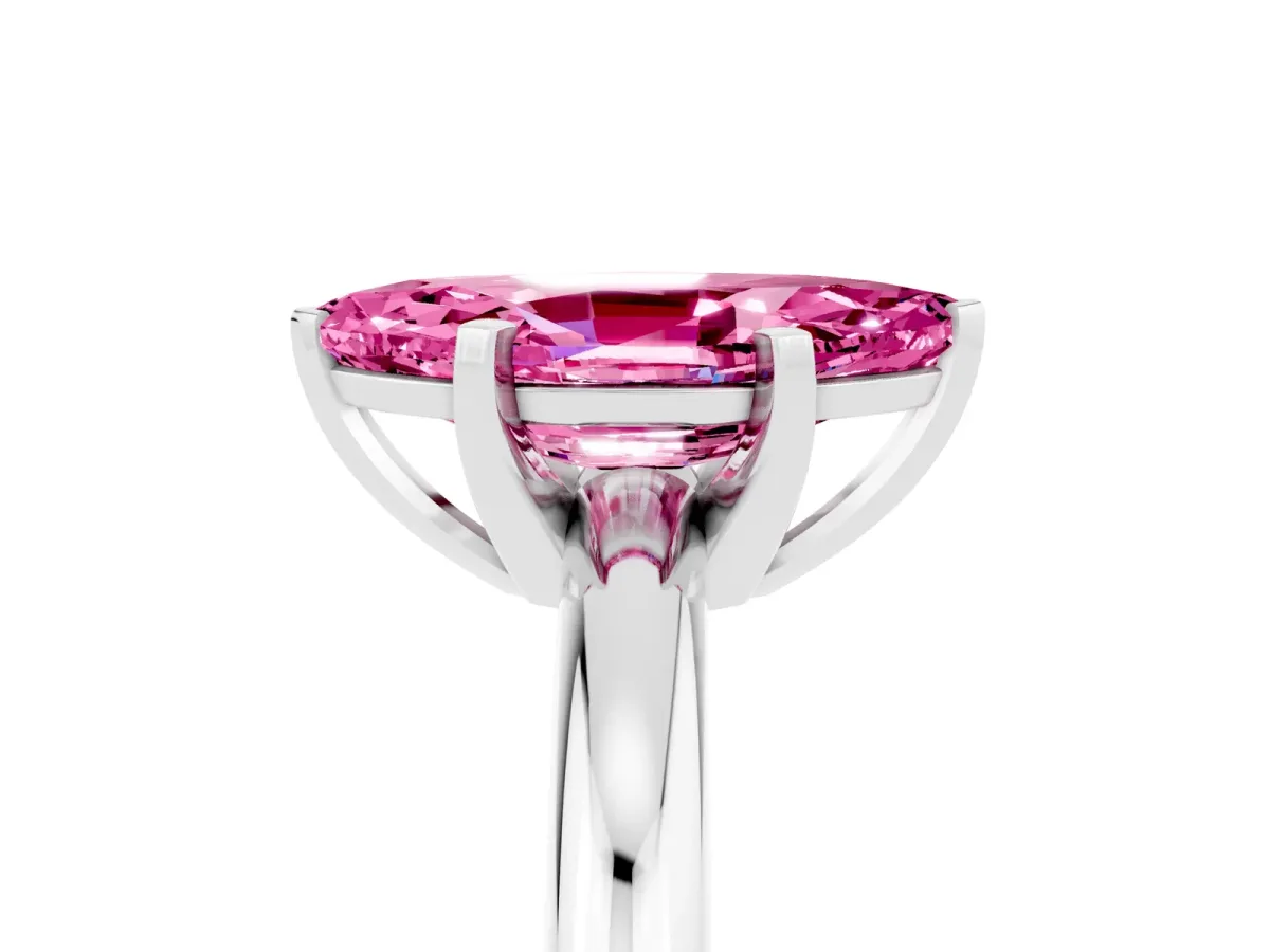 Marquise Cut Pink Sapphire Solitaire Engagement Ring with Round Band and Four-Prong Setting Silver