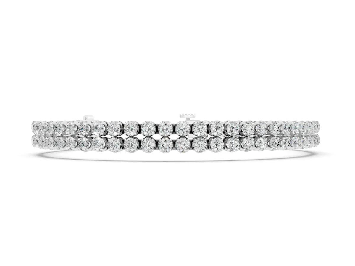 Double Row Round Diamond Tennis Bracelet with Prong Setting Silver