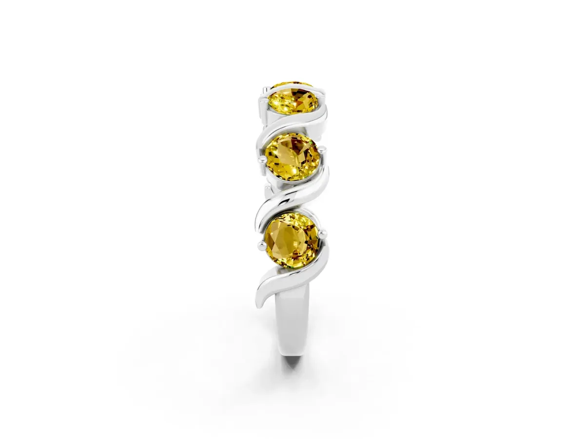 Round Yellow Sapphire Half Eternity Band with Wave Prong Setting White gold