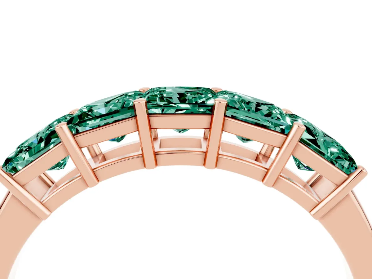 Princess Cut Five-Stone Green Sapphire Band with Prong Setting Rose gold