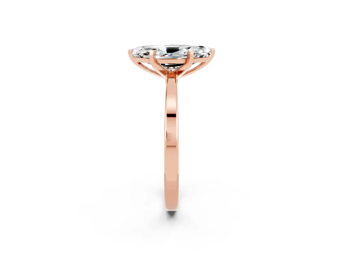 Marquise Cut Moissanite Solitaire Engagement Ring with Classic Band and Four-Prong Setting Rose gold
