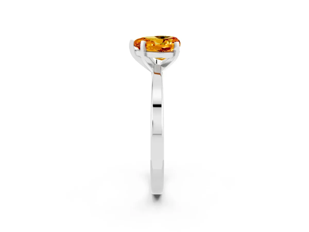 Heart Cut Citrine Solitaire Engagement Ring with Classic Band and Four-Prong Setting Platinum