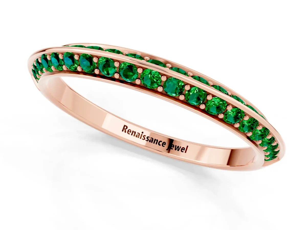 Double Row Pavé Round Emerald Eternity Band with Channel Setting Rose gold