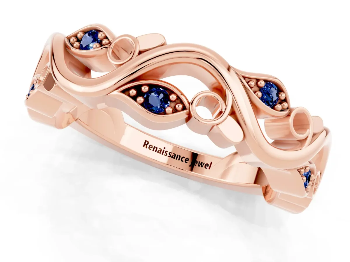 Marquise Blue Sapphire Vine Eternity Band with Bezel Setting Rose gold