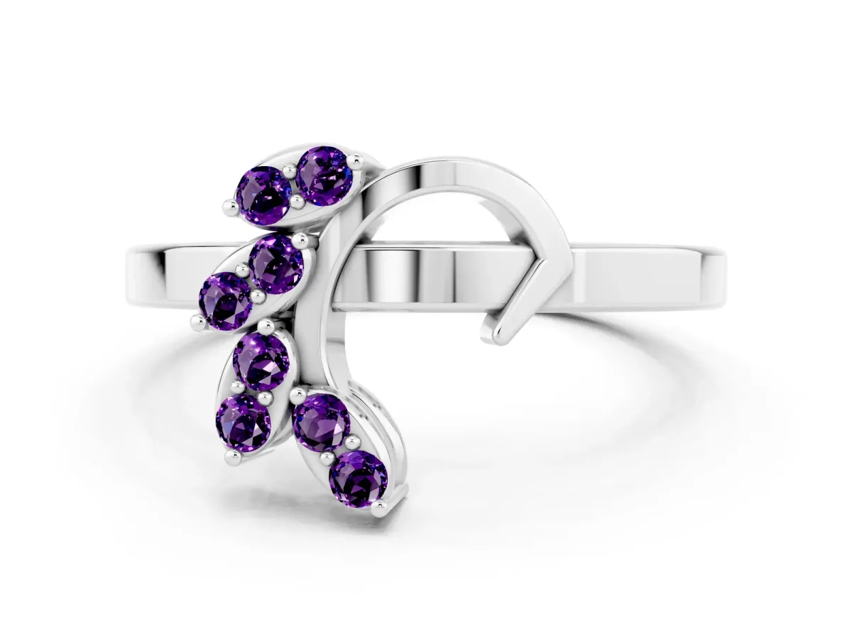 Marquise Amethyst Cluster Bypass Ring with Prong Setting White gold