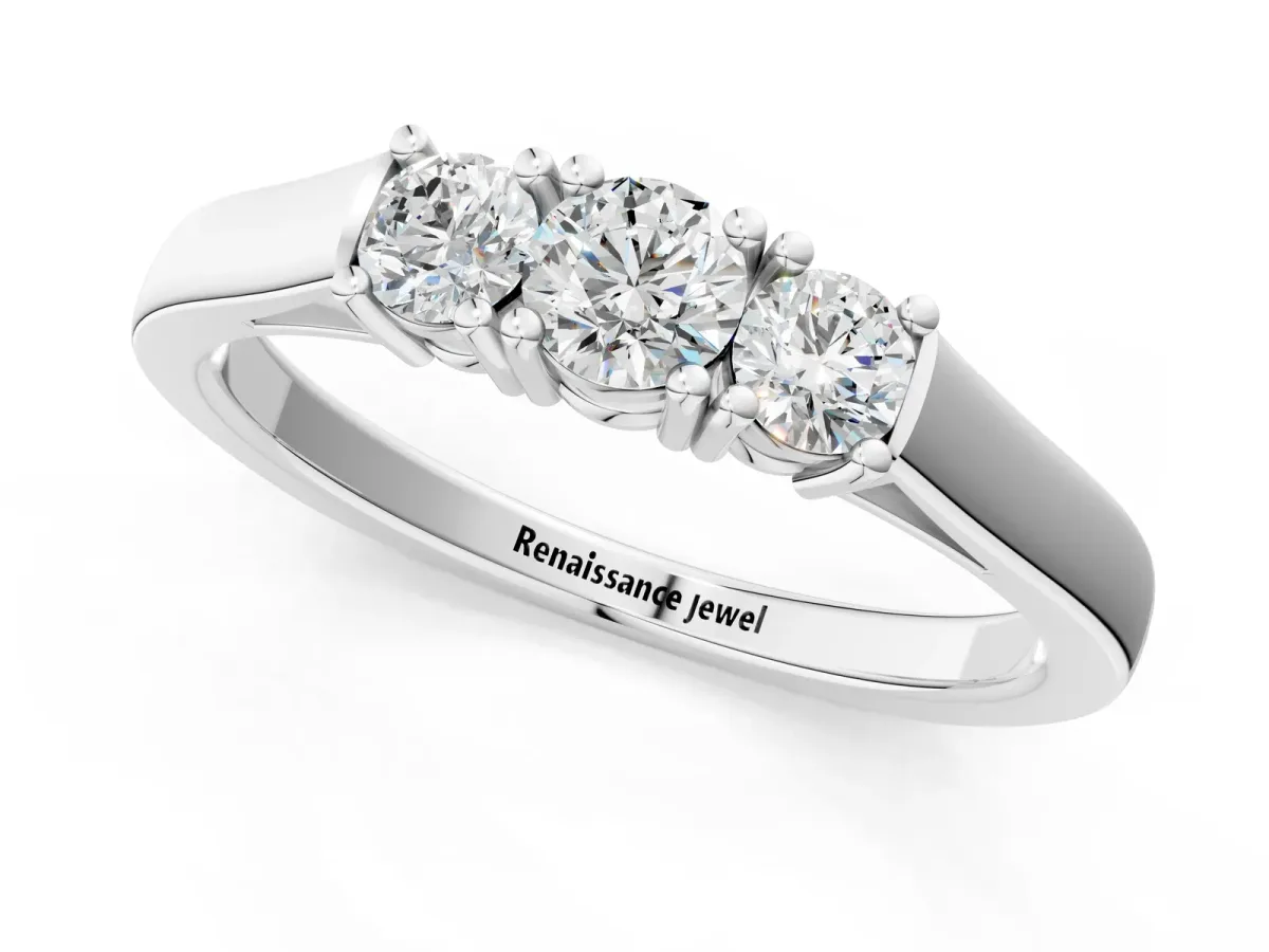 Three-Stone Round Cut Diamond Channel Set Band with Prong Setting Silver
