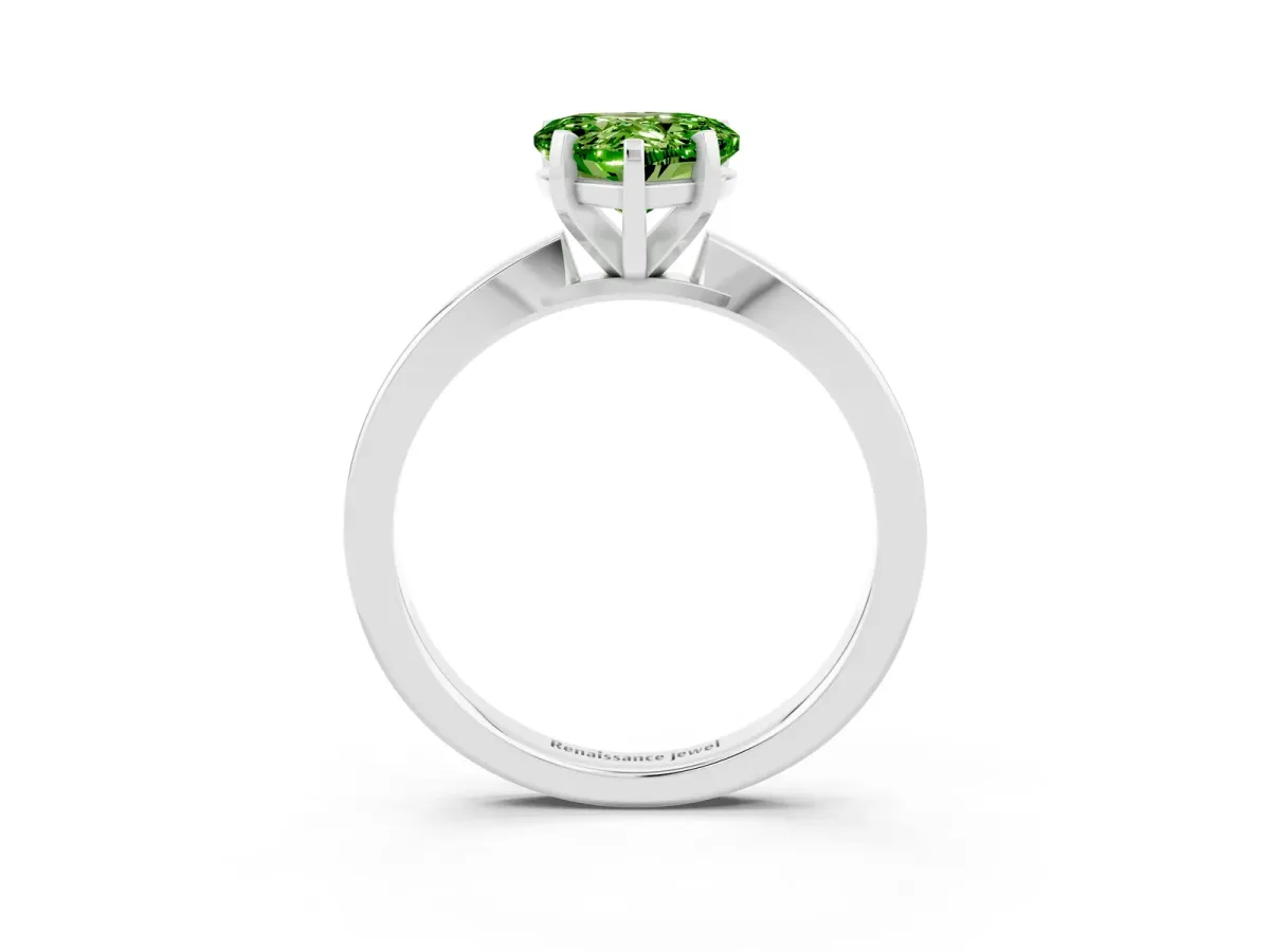 Heart Cut Peridot Solitaire Engagement Ring with Classic Band and Four-Prong Setting Platinum