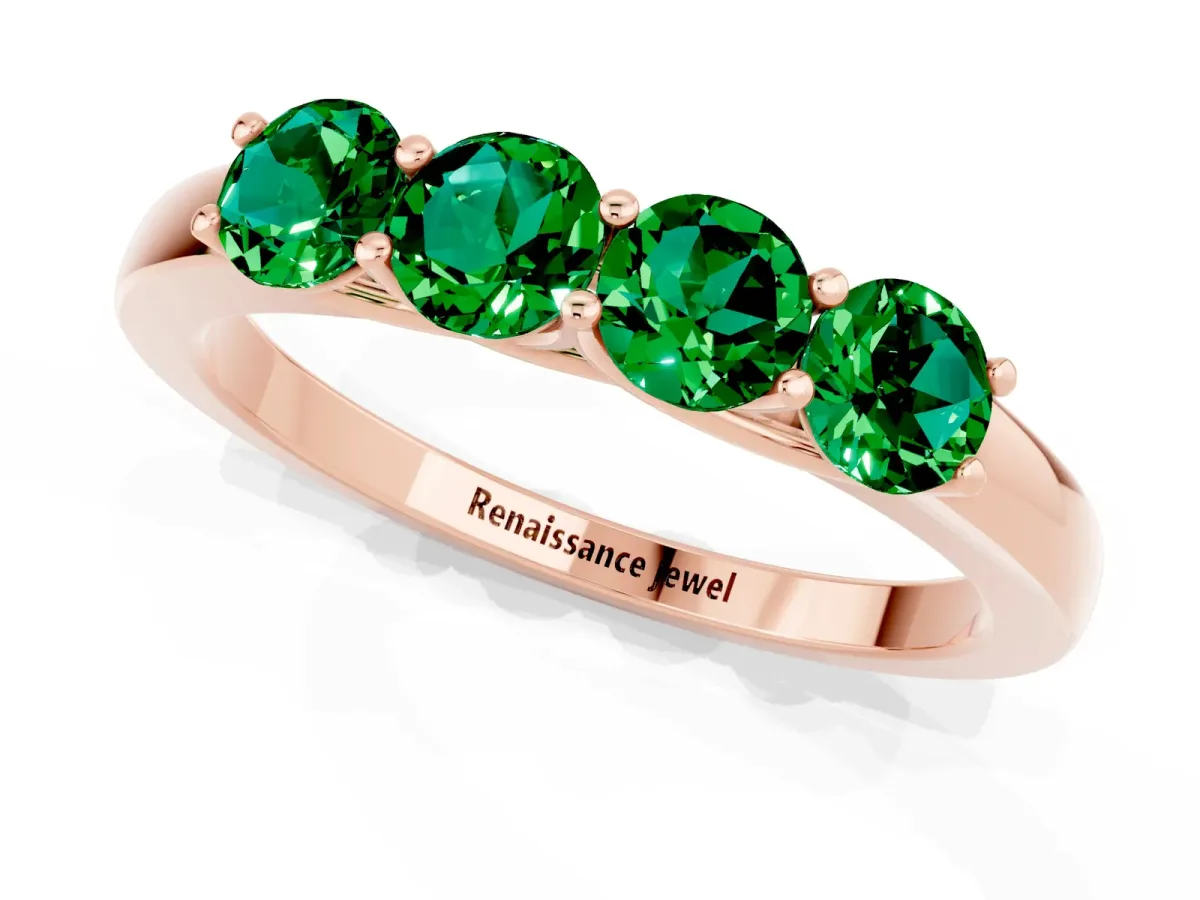 Four-Stone Round Emerald Prong-Set Band Rose gold
