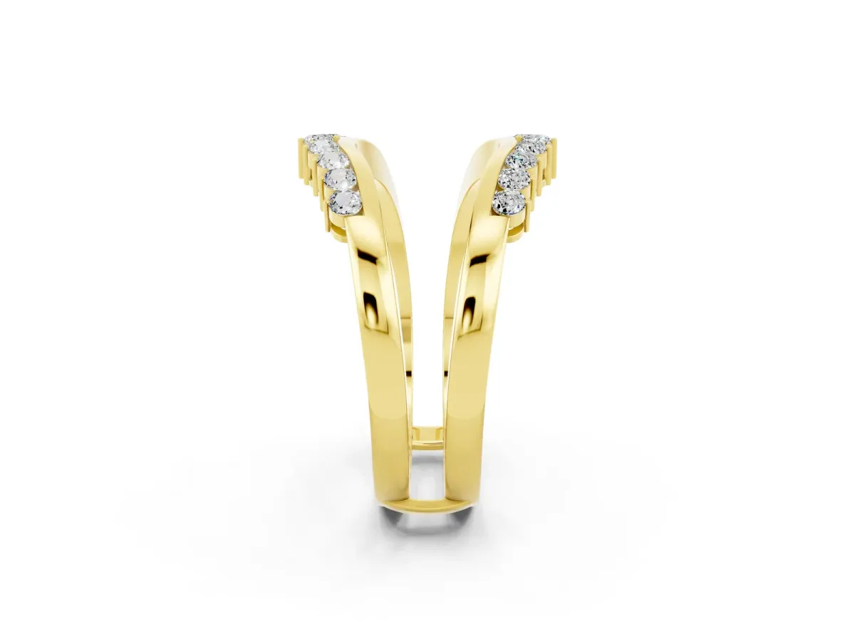 Round Moissanite Chevron Contour Band with Prong Setting Yellow gold
