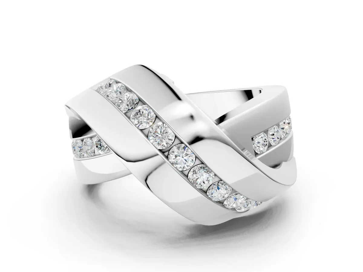 Pavé Round Diamond Crossover Band with Channel Setting Platinum