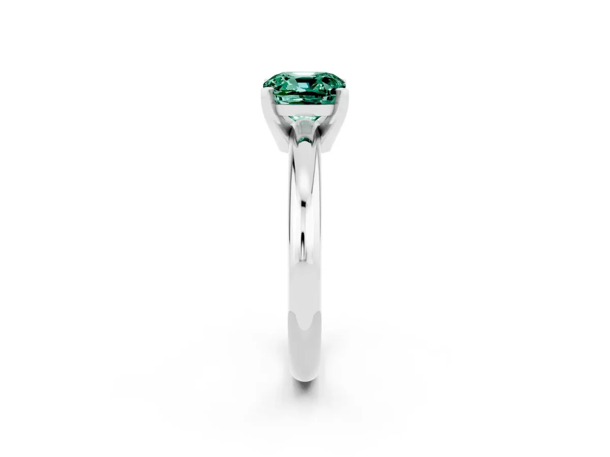 Cushion Cut Green Sapphire Solitaire Engagement Ring with Round Band and Four-Prong Setting Silver