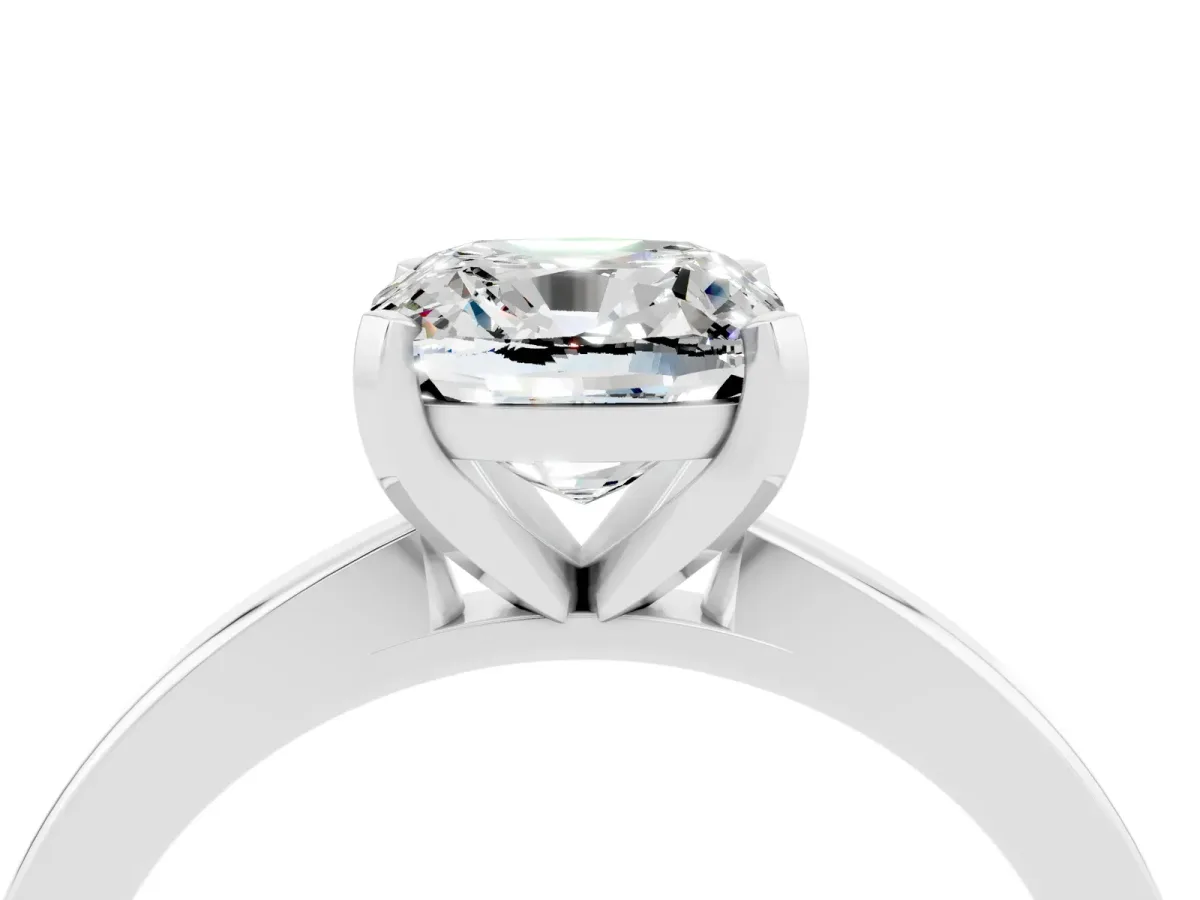 Cushion Cut Moissanite Solitaire Engagement Ring with Classic Band and Four-Prong Setting Silver