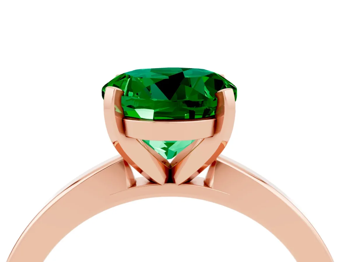 Round Cut Emerald Solitaire Engagement Ring with Classic Band and Four-Prong Setting Rose gold