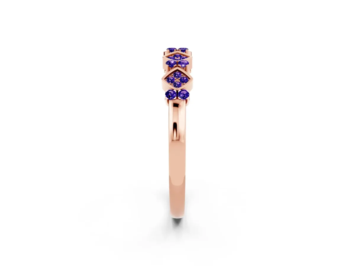 Pavé Cushion Tanzanite Cluster Eternity Band with Prong Setting Rose gold