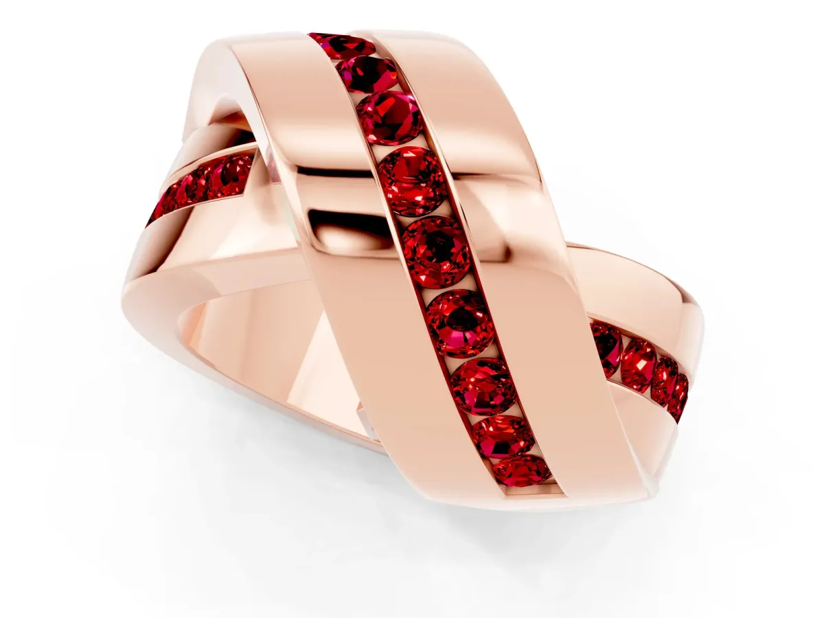 Pavé Round Ruby Crossover Band with Channel Setting Rose gold