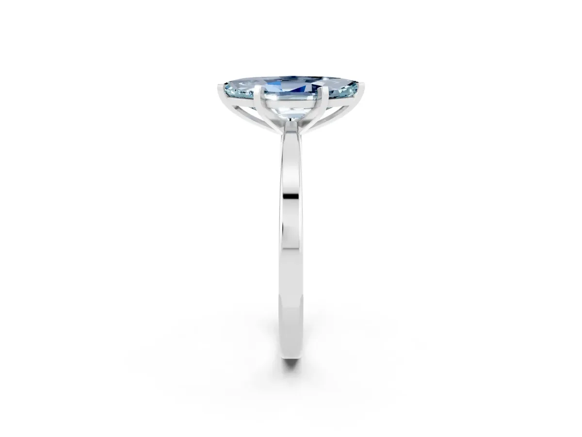 Marquise Cut Aquamarine Solitaire Engagement Ring with Classic Band and Four-Prong Setting Silver