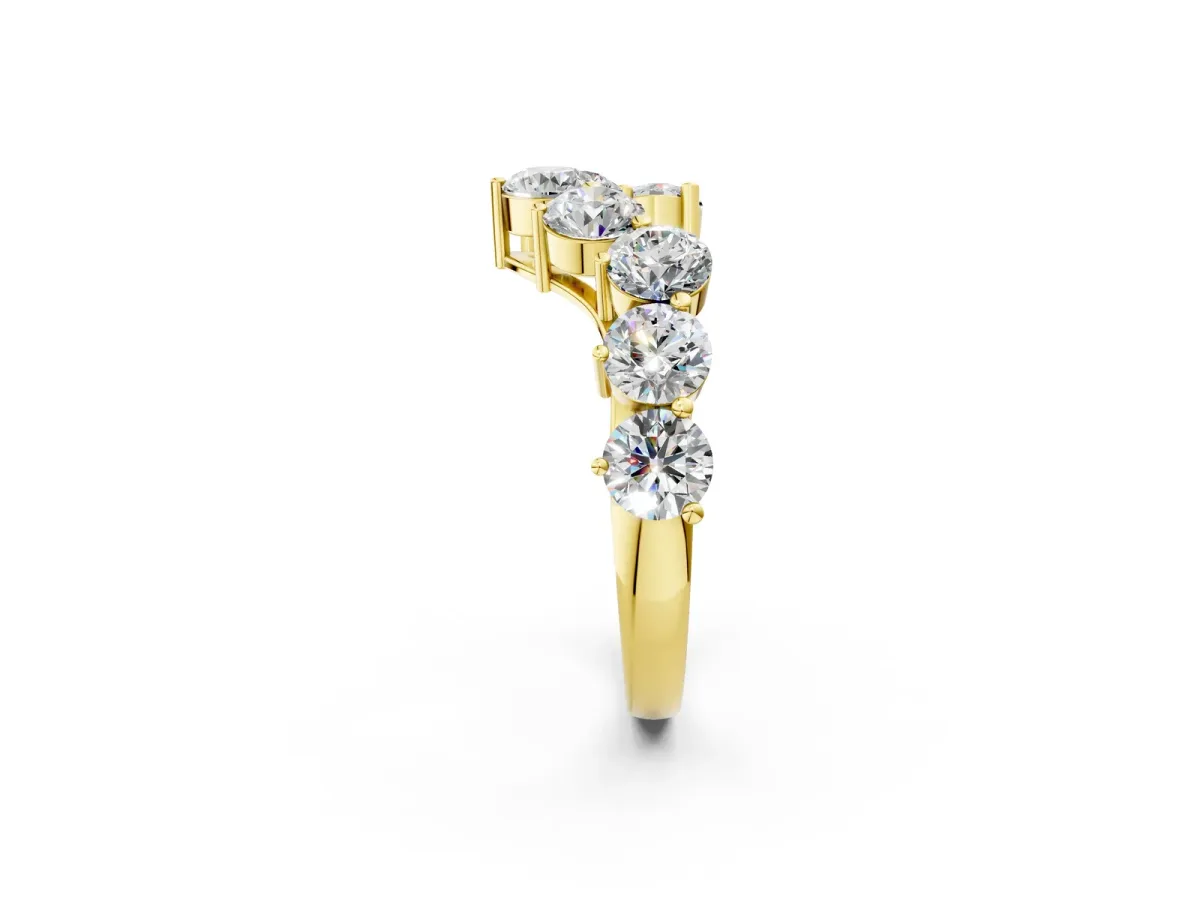 Curved Diamond Cluster Band - Round Stones, Split Shank, Prong Setting Yellow gold