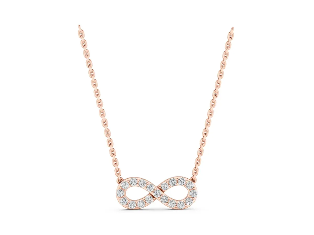 Infinity Pendant with Round Cut Diamonds in Pavé Setting Rose gold
