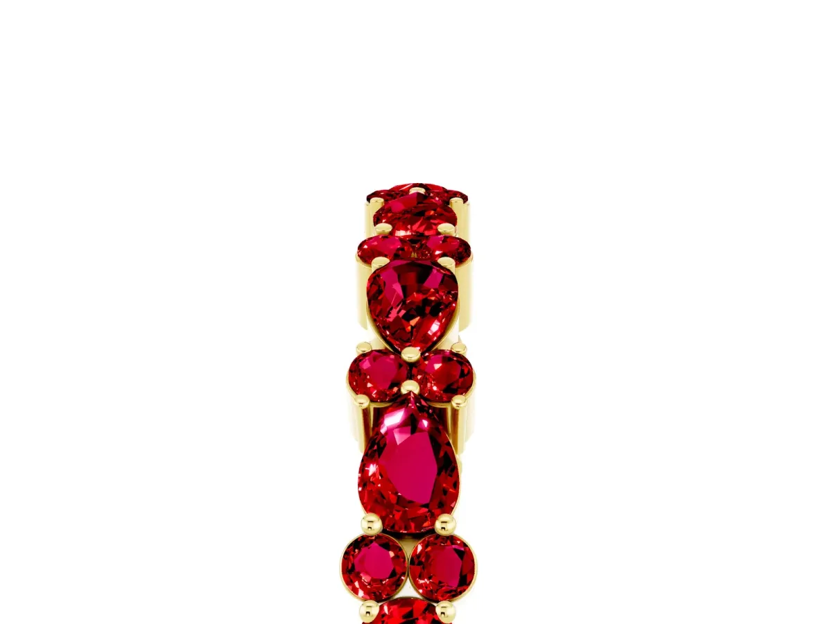 Pear and Round Ruby Wedding Band Yellow gold