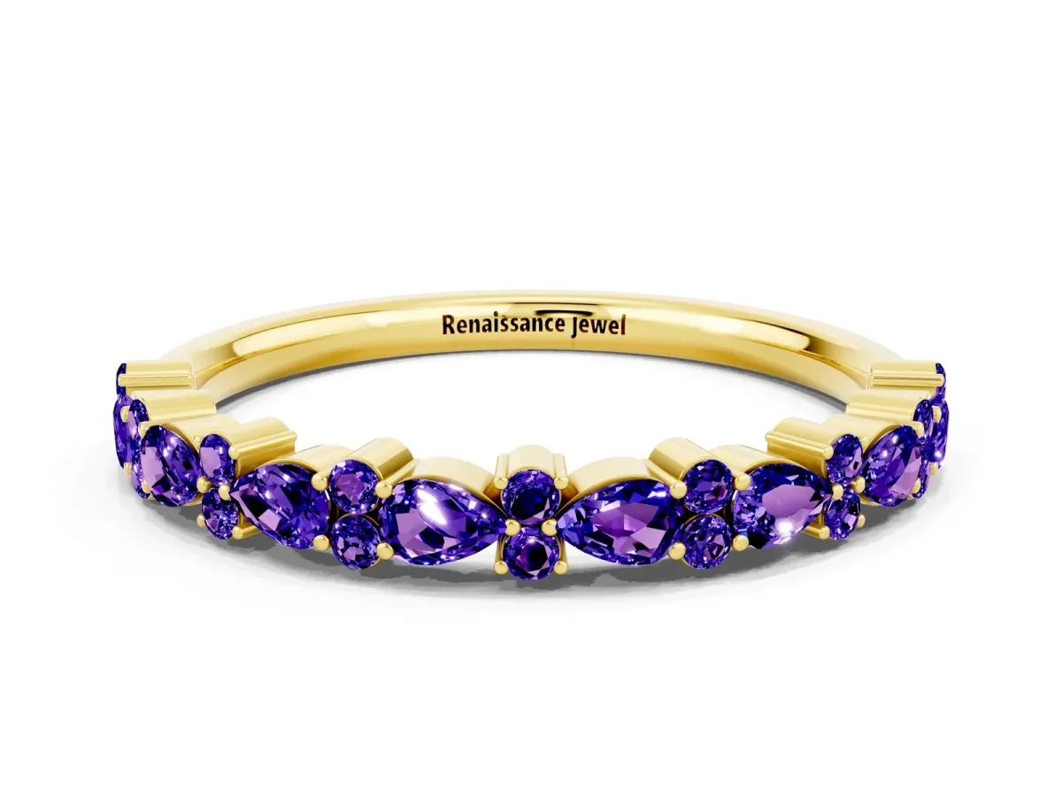 Pear and Round Tanzanite Wedding Band Yellow gold