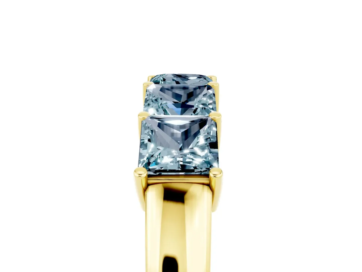 Princess Cut Five-Stone Aquamarine Band with Prong Setting Yellow gold