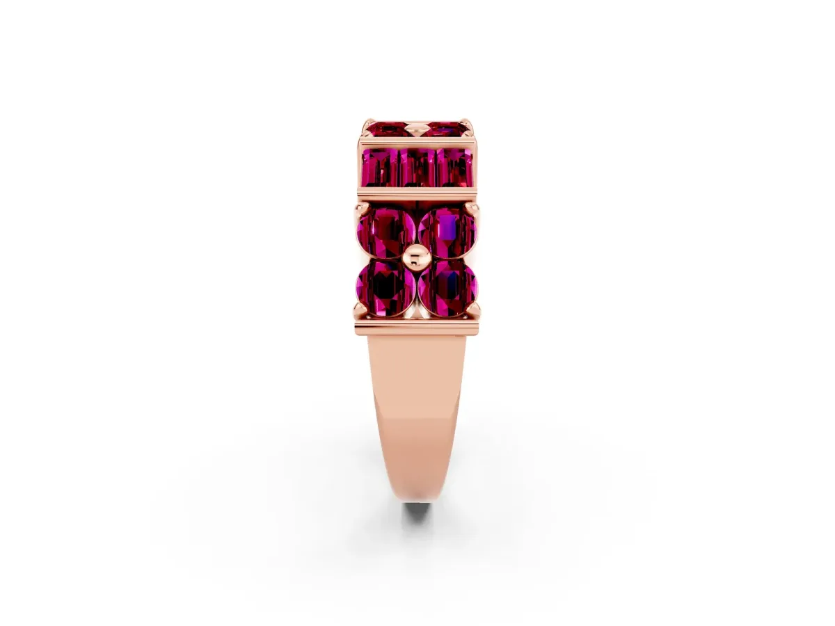 Channel Set Round and Baguette Garnet Anniversary Band with Prong Setting Rose gold