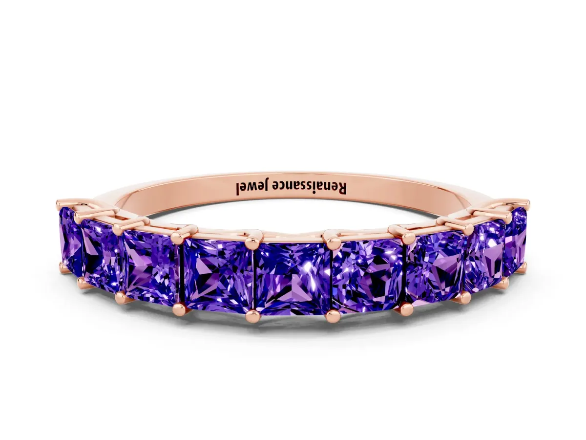 Princess Cut Tanzanite Channel-Set Eternity Band with Prong Setting Rose gold