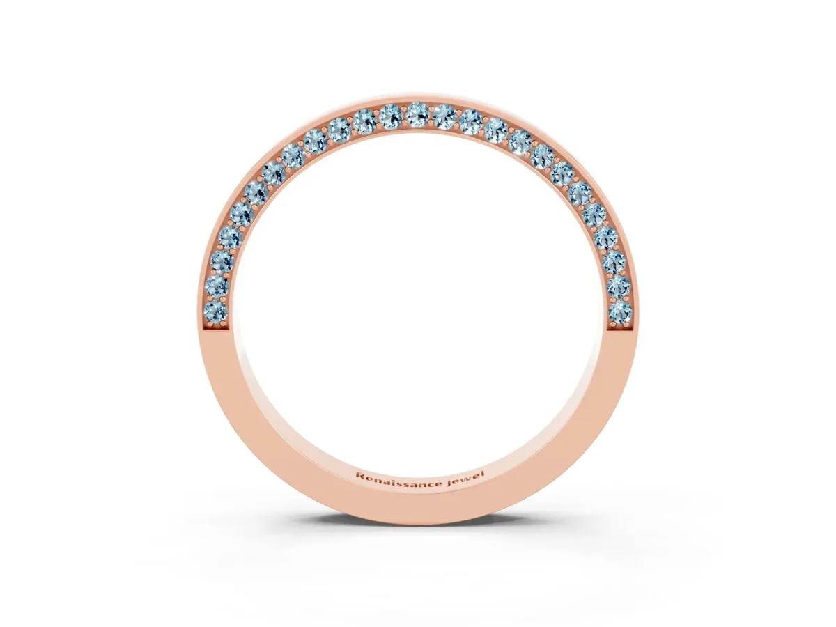 Pavé Round Aquamarine Channel Set Band Rose gold