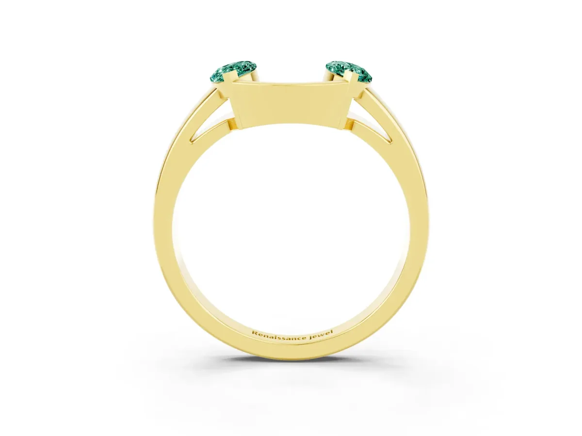 Marquise Green Sapphire Open Band Ring with Tension Setting Yellow gold