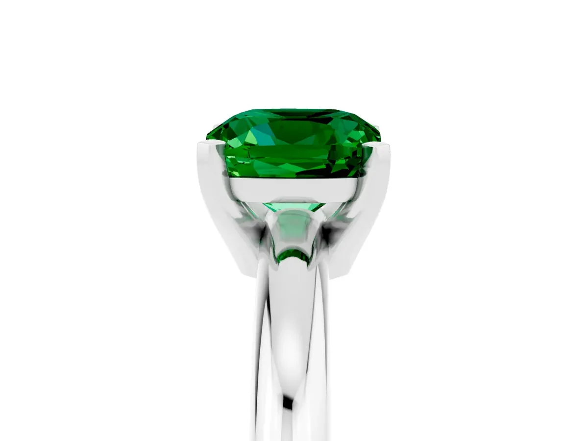 Cushion Cut Emerald Solitaire Engagement Ring with Round Band and Four-Prong Setting White gold