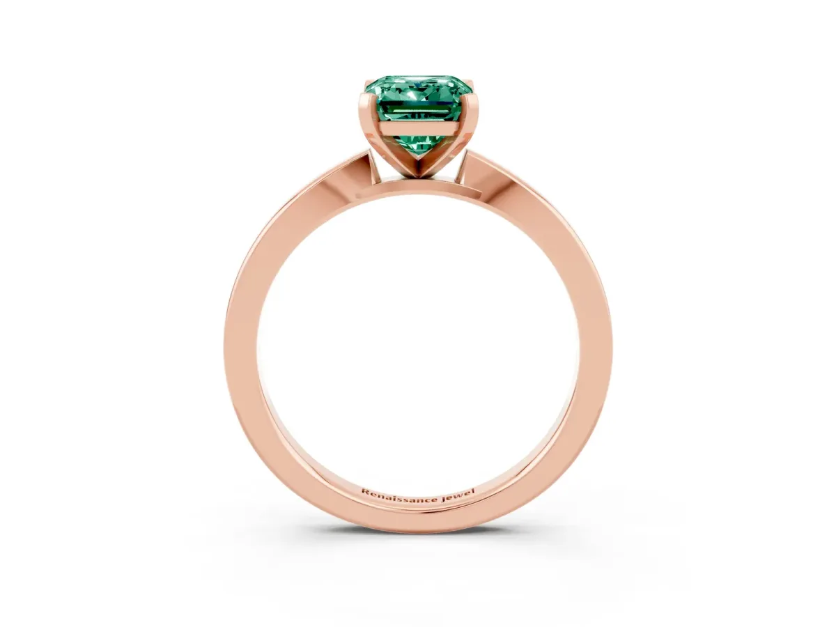 Emerald Cut Green Sapphire Solitaire Engagement Ring with Classic Band and Four-Prong Setting Rose gold