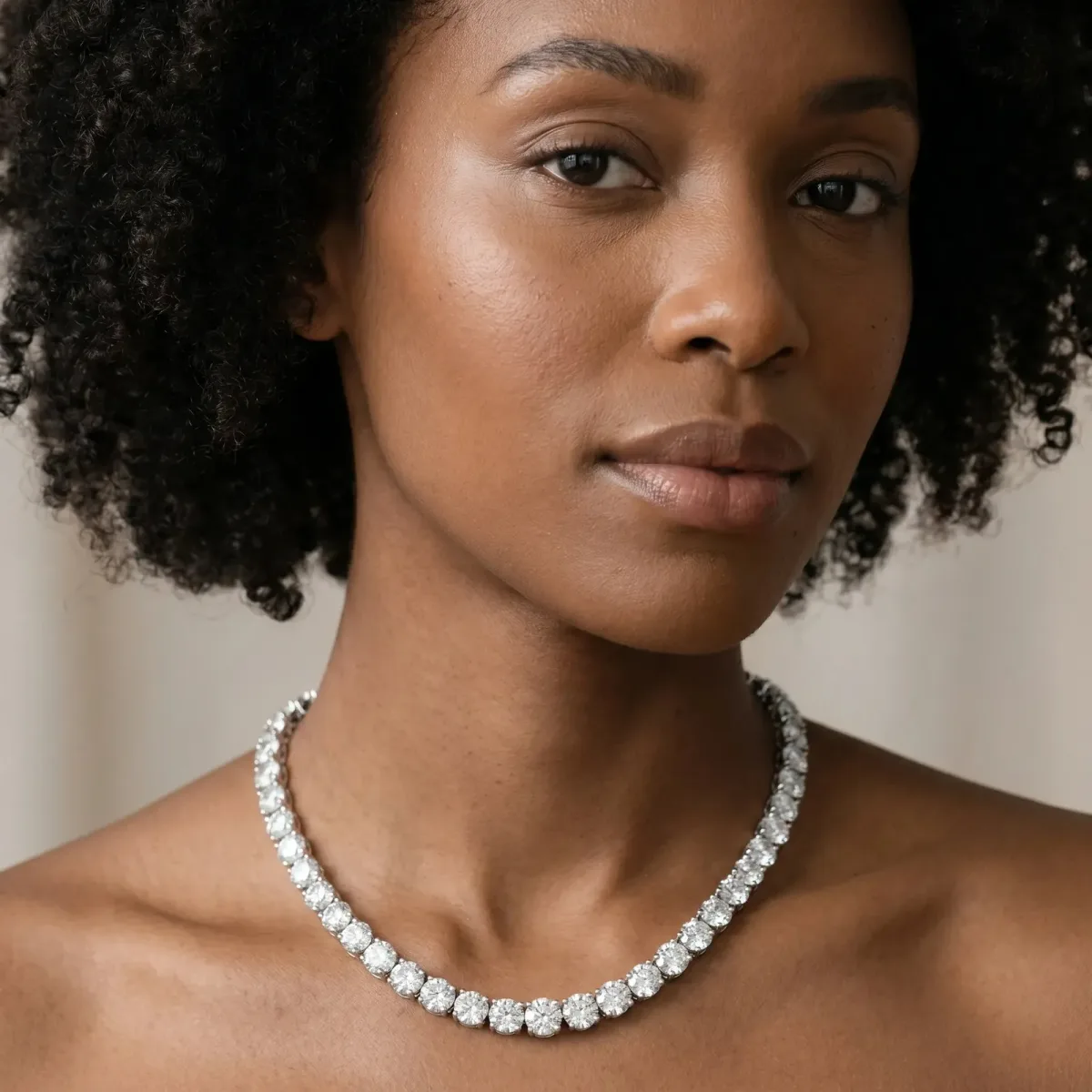 Round Diamond Tennis Necklace with Prong Setting Silver