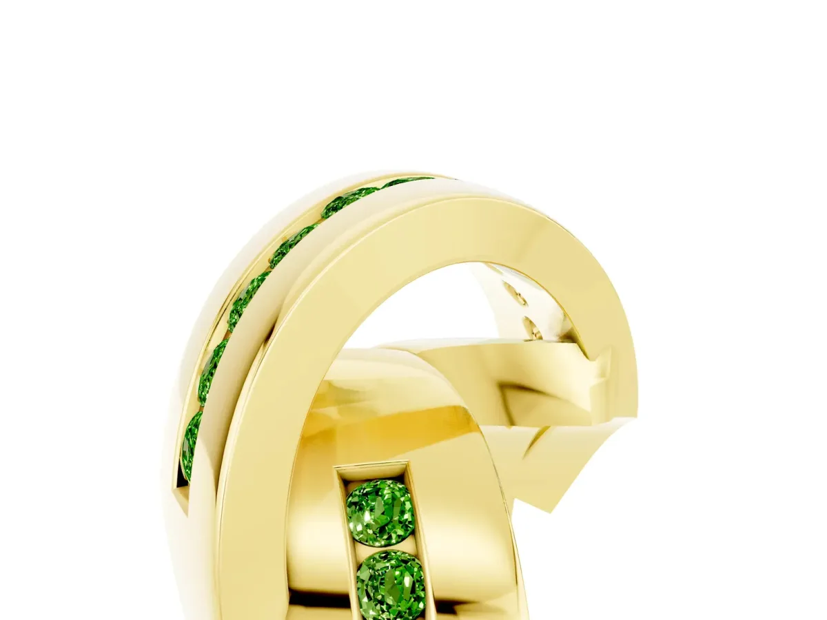 Pavé Round Peridot Crossover Band with Channel Setting Yellow gold