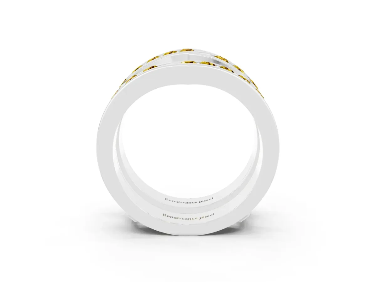 Round Yellow Sapphire Channel-Set Chevron Band Platinum