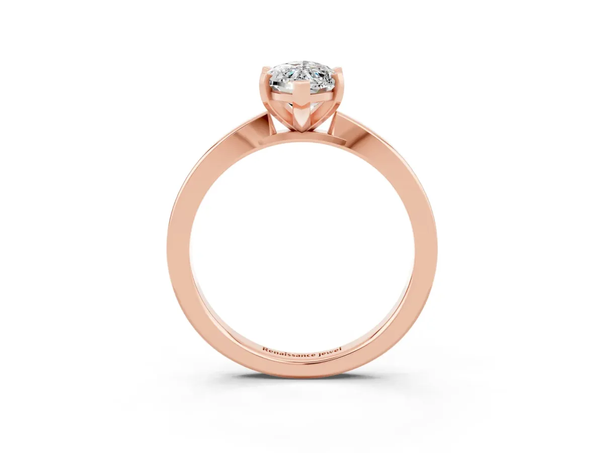Marquise Cut Moissanite Solitaire Engagement Ring with Classic Band and Four-Prong Setting Rose gold