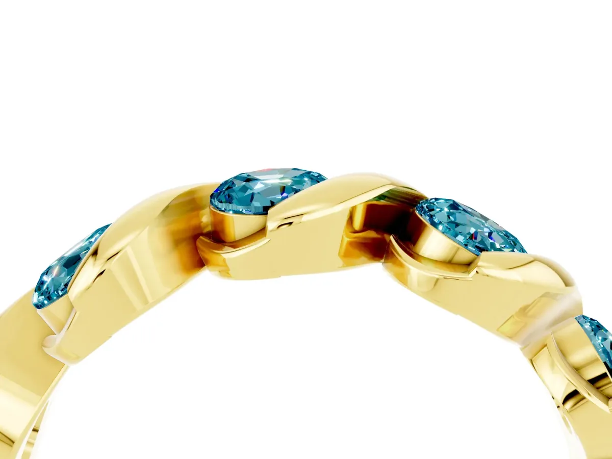 Round Blue Topaz Wave Band with Channel Setting and Shared Prongs Yellow gold