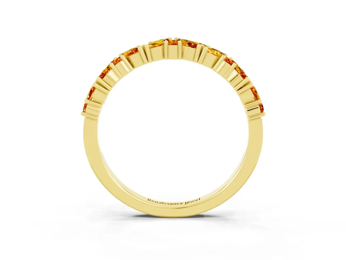 Marquise and Round Citrine Vine Eternity Band with Prong Setting Yellow gold
