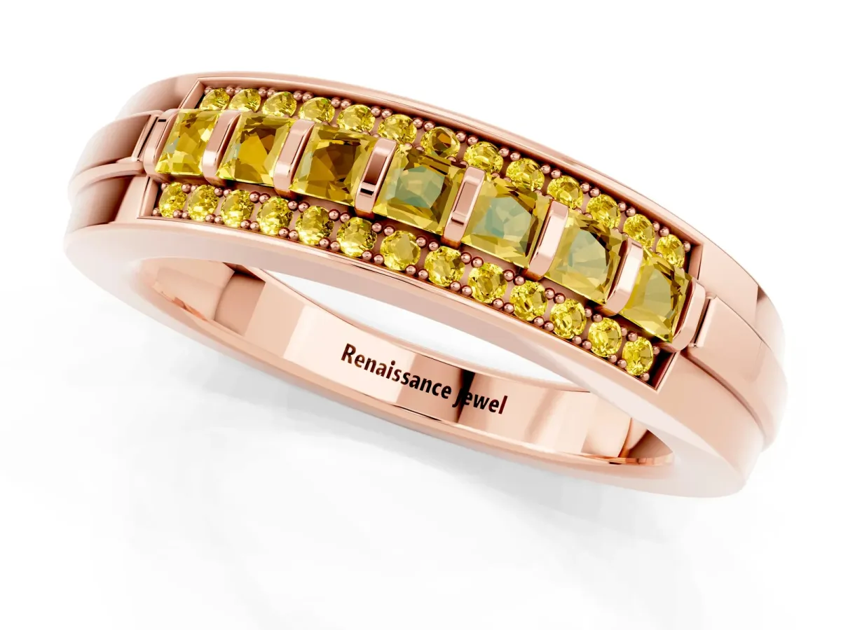 Bar-Set Princess Cut Yellow Sapphire Pavé Band Rose gold