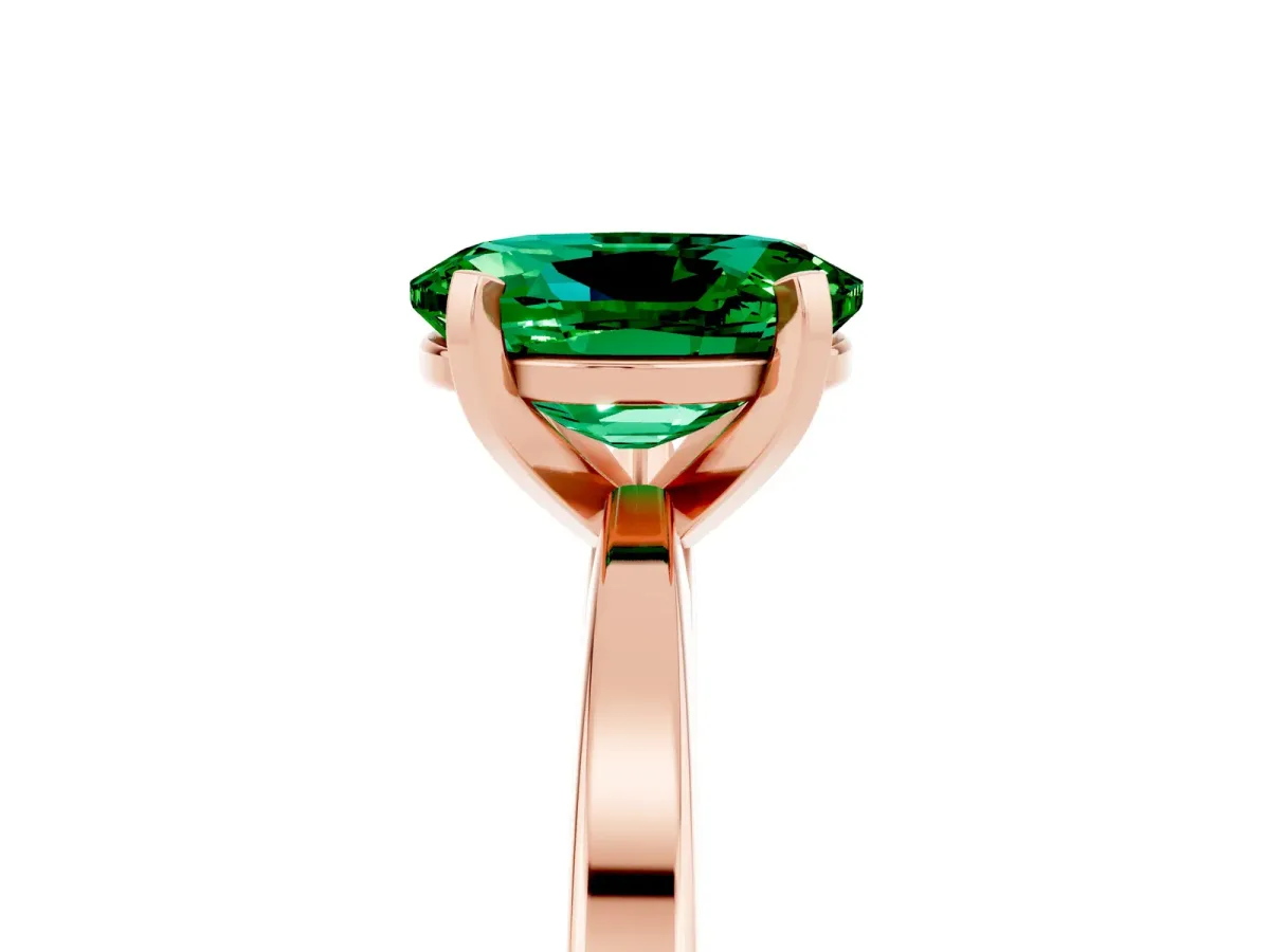 Oval Cut Emerald Solitaire Engagement Ring with Classic Band and Four-Prong Setting Rose gold