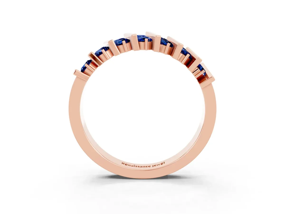 Channel Set Round Blue Sapphire Anniversary Band with Vertical Prongs Rose gold