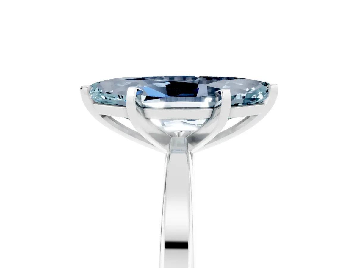 Marquise Cut Aquamarine Solitaire Engagement Ring with Classic Band and Four-Prong Setting Silver